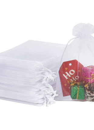 HRX Package 100pcs White Organza Bags, 4x6 inch Mesh Bags Drawstring Gift Bags Jewelry Pouches for Candy Wedding Favors Christmas