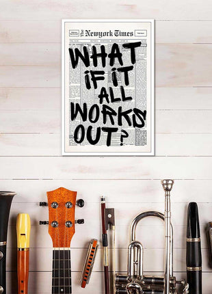 Drimiler Retro Black And White Newspaper Poster What If It All Works Out Canvas Wall Art Positive Affirming Quote Minimalist Prints Painting For Home Bedroom Dorm Wall Decor 8x12in Unframed