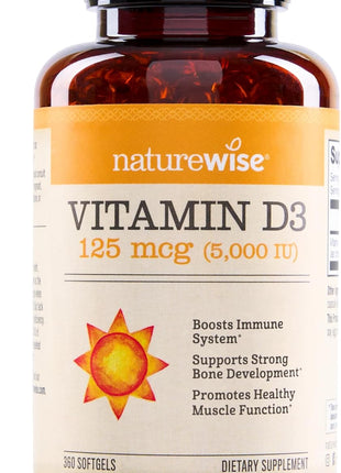 NatureWise Vitamin D3 5000iu (125 mcg) 1 Year Supply for Immune Support, Healthy Muscle Function, and Bone Health   Non GMO, Gluten Free in Organic Extra Virgin Olive Oil, (Mini Softgel), 360 Count