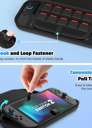 MoKo Carrying Case for Nintendo Switch 2(2025), Protective Hard Shell Portable Travel Carry Case Pouch holds 10 Cartridges with Pockets for Switch 2 Accessories and Games, Black