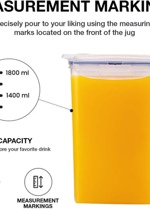 LocknLock Aqua Fridge Door Water Jug with Handle BPA Free Plastic Pitcher with Flip Top Lid Perfect for Making Teas and Juices, 2 Quarts, Clear