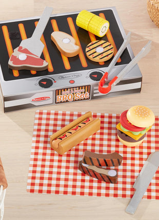 Melissa & Doug 9280 Grill and Serve BBQ Set (20 pcs) - Wooden Play Food and Accessories