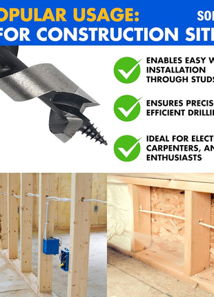 1/2-Inch x 12-Inch Auger Drill Bit for Wood, Hex Shank 3/8-Inch One Piece, Ship Auger Long Drill Bit for Soft and Hard Wood, Plastic, Drywall and Composite Materials