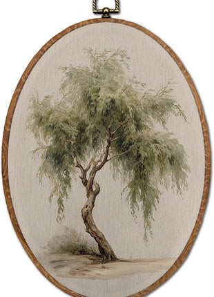 S GDNAMR Vintage Weeping Willow Tree Oval Wall Art Decor, Nature Room Decor, Watercolor Country Rustic Botanical Wall Canvas Prints Pictures Posters for Home Bedroom Living Room, 8.6x11.4 Inches