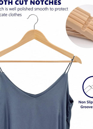 Amber Home 30 Pack Wooden Coat Hangers, Natural Wood Suit Hangers with Non-Slip Pant Bar, Clothes Hangers for Closet Organization, Shirts, Jackets, Dresses, and Pants (Natural, 30)