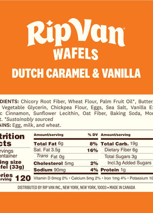 Rip Van Wafels Dutch Caramel & Vanilla Stroopwafels, Healthy Snacks, Non-GMO, Low Calorie, Low Sugar (3g), Office Snacks, Keto Friendly, 12 Count