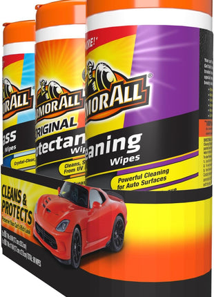 Car Wipes Multi-Pack by Armor All, Cleans Vehicle Interior and Exterior, Includes Armor All Protectant Wipes, Glass Wipes, and Cleaning Wipes, 3-Pack, 30 Car Wipes Each