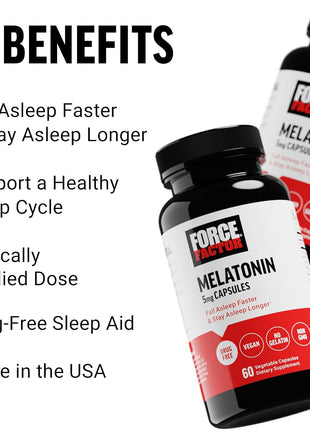 Force Factor Melatonin 5mg, Drug-Free Supplement, Vegan, Non-GMO, 60 Vegetable Capsules (Pack of 2)