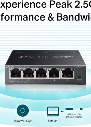 TP-Link TL-SG105S-M2, 5 Port Multi-Gigabit 2.5G Unmanaged Ethernet Switch | Ethernet Splitter, Plug & Play, Desktop/Wall Mount, Silent Operation