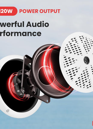 Pyle Marine Radio Receiver Speaker Set 12v Single Din Style Bluetooth Compatible Waterproof Digital Boat In Dash Console System with Mic 4 Speakers, Remote Control, Wiring Harness PLMRKT38W (White)