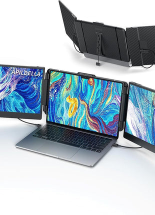 APILDELLA 14'' Triple Laptop Screen Extender, 1080P FHD Portable Dual Monitor for Laptop USB C HDMI, Plug-Play Monitor Extender for Triple Display for Mac/Windows, Fit 13 inch-17.3 inch Laptops