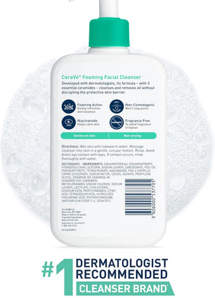 CeraVe Foaming Facial Cleanser | Daily Face Wash for Oily Skin | Hyaluronic Acid + Ceramides + Niacinamide| Fragrance Free | Non Drying Oil Control Face Wash | 19 Fluid Ounce