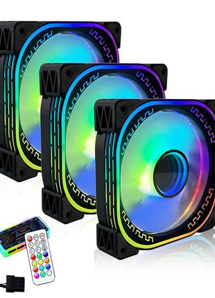 120mm RGB PC Case Fans with Remote Control & Adjustable Color 3-Pack Black | Easy Install 12V Quiet Vibrant RGB LED Case Fans with Secure 6-Pin Connection‌ for CPU Coolers Gaming Chassis Water Radiators