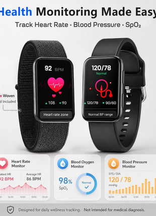 MorePro Health Fitness Tracker for Women Men, 24/7 Heart Rate Blood Pressure & Oxygen Monitoring, Sleep Tracker, 100+ Sport Modes Smart Watch, IP68 Waterproof, 2 Bands, Compatible Android iOS