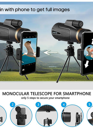12x60 Monocular Telescope with Smartphone Holder & Upgraded Tripod, High Powered SMC & BAK4 Scope, Birthday Gifts for Men Dad Him Husband Teen, Gifts for Christmas, Outdoors Survival Hiking Gear