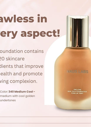 HAUS LABS BY LADY GAGA Triclone Skin Tech Medium Coverage Foundation with Fermented Arnica 340 Medium Cool