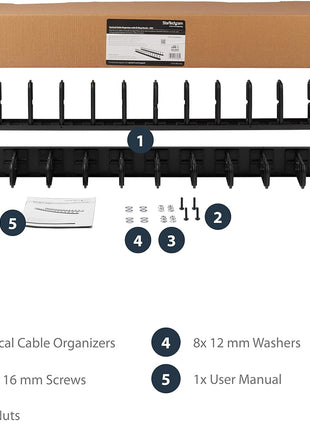 StarTech 2-Pack 20U Vertical Server Rack Cable Management with D-Ring Hooks, 40U Network Rack Cord Manager Panels, 2x 3ft (91cm) Wire Organizers