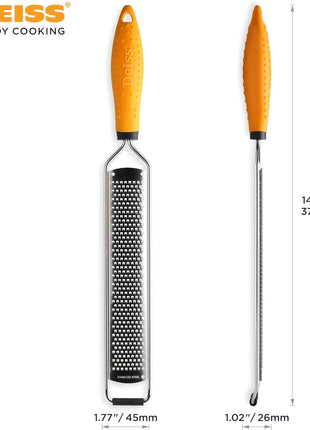 Deiss PRO Citrus Lemon Zester & Cheese Grater — Parmesan Cheese, Lemon, Ginger, Garlic, Nutmeg, Chocolate, Vegetables, Fruits - Razor-Sharp Stainless Steel Blade + Protect Cover - Dishwasher Safe
