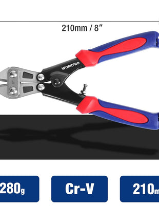 WORKPRO Mini Bolt Cutter 8-inch, Spring Loaded Small Heavy Duty Wire Cable Cutter, Snips Clippers with Soft Anti-Slip Handle