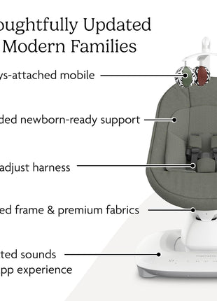 UPPAbaby Mamaroo Smart Swing â€“ Customizable Soothing Modes with MotionSync Technology â€“ Infant Recline + Bluetooth Enabled â€“ Included Newborn Insert â€“ Camila (Dark Green MÃ©lange)