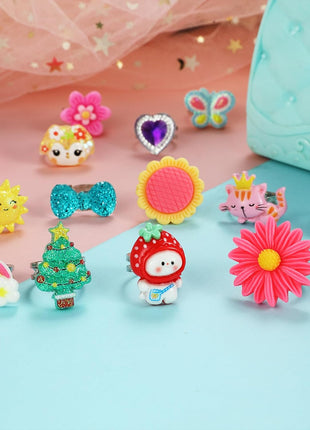 PinkSheep Little Girl Jewel Rings in Box | Adjustable,No Duplication, Girl Pretend Play and Dress Up Rings,Birthday Christmas Gift