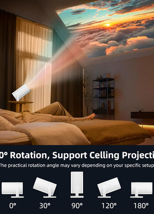 Mini Projector, Portable Projector 4K & Full HD 1080P Support, 270° Rotation Outdoor Projector, Movie Projector Compatible with Smartphone, TV Stick, Laptop, PS4, HDMI, USB