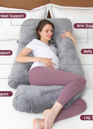 MOON PINE Pregnancy Pillow, U Shaped Full Body Pillow for Maternity Support, Sleeping Pillow with Cover for Pregnant Women (Dark Grey)