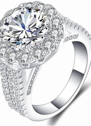 GUIDECUN Halo Art Deco Wedding Engagemen Ring for Women Fashion 925 Sterling Silver Plated Classic Round Cut White AAA Cz Size 6-10 (US Code 6)