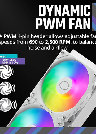 Cooler Master 240 Atmos High Performance Close-Loop AIO Liquid Cooler, R9|i7 Dual Chamber Pump, Customize Cover, Sickleflow Edge PWM, aRGB Lighting, AMD Ryzen AM5|4, Intel LGA 1851|1700 Platform