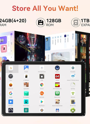URAO Tablet,10.1" Android 15 Tablet with Octa-core Processor 24GB RAM 128GB ROM HD IPS Touchscreen 8H Battery, Wi-Fi 6, BT 5.0, Dual Camera, Android Tablets