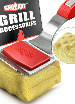 GRILLART Grill Brush Bristle Free. SteamWizards BBQ Replaceable Cleaning Head, Unique Seamless-Fit Scraper Tool for Cast Iron/Stainless-Steel Grates, Safe Barbecue Grill Cleaner-Red