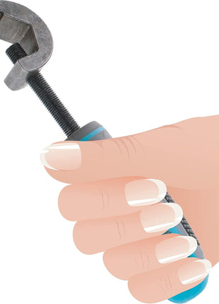 The Beadsmith Metal Stamp Holder, 6 inches, Metal Stamping Tool, with Grey & Aqua Textured Comfort Grip Handle, Holds Stamps in Place with a Safe and Secure Grip.