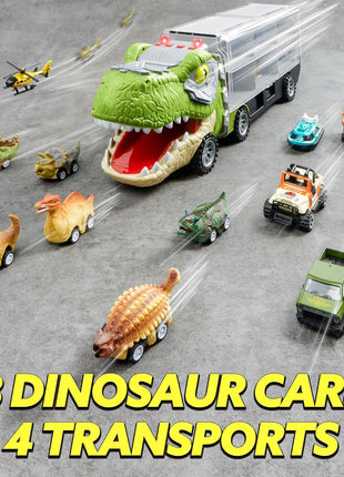 JOYIN 13 in 1 Dinosaur Toys for Kids 3-5, Transport Dinosaur Carrier Truck with 12 Pull Back Cars, Toddler Toys 3-4, Birthday Gifts for 3 4 5+ Year Old Boys