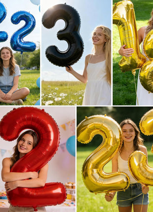 40 Inch Gold Number 3 Balloon, 3rd Birthday Decoration Boys Girls | Large Self Inflating Number Balloons, Mylar Foil Helium Balloon for Women Men Party Anniversary Supplies Reusable