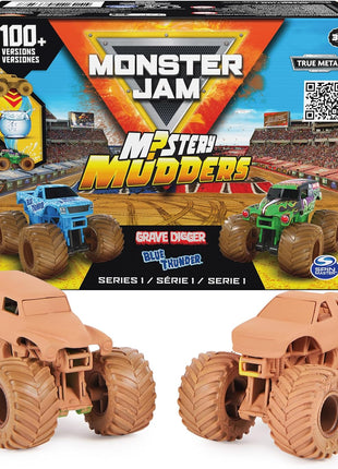 Monster Jam, Mystery Mudders 2-Pack Monster Trucks, Official 1:64 Die-Cast Vehicles, Wash to Reveal (Styles Will Vary), Kids Toys for Boys 3 and Up