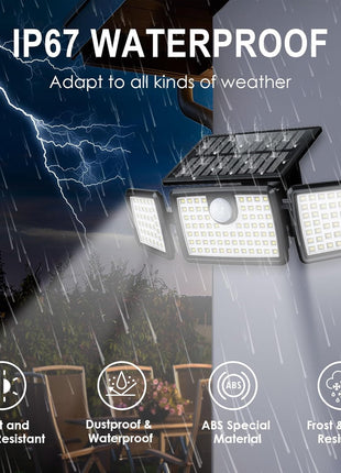 MIHANI Solar Flood Lights Outdoor, 2500LM Motion Sensor Security Lights with 270° Wide Angle, IP65 Waterproof, 3 Heads Solar Outdoor Lights for Patio, Yard, House, Garage (Non-Remote, 2 Pack)