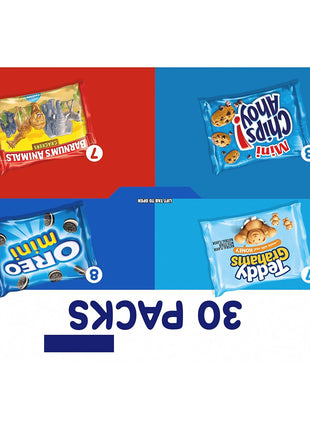Nabisco Team Favorites Variety Pack, OREO Mini, CHIPS AHOY! Mini, Teddy Grahams Honey & Barnum's Animal Crackers, 30 Snack Packs