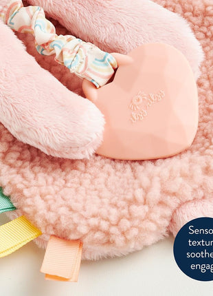 Itzy Ritzy - Itzy Lovey Including Teether - Baby Lovey with Teether, Textured Ribbons & Dangle Arms - Features Crinkle Sound, Sherpa Fabric and Minky Plush (Pink Bunny)