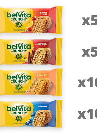 belVita Breakfast Bars Biscuits Variety Pack, 4 Flavors, 30 Total Packs, 6 Boxes (4 Biscuits Per Pack)