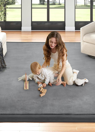 Baby Play Mat for Floor Nursery Rug Muscle Mat Area Rug Playroom Rug 79"x110" Playpen Mat Elastic Foam 1.3" Thick Crawling Mat for Babies,Toddlers, Infants, Kids,Grey