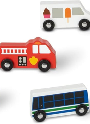 Melissa & Doug Wooden Town Vehicles Set in Wooden Tray (9 pcs)