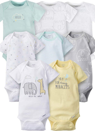 Gerber Baby 8-Pack Short Sleeve Onesies Bodysuits, Solid White, 0-3 Months