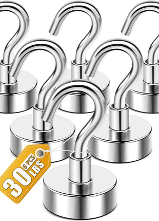 DIYMAG Magnetic Hooks, 30lbs 6pcs Cruise Cabin Essentials Heavy Duty N52 | Strong Neodymium Rare Earth Magnets, for Kitchen, Classroom, Beach, Cruise Cabins, Refrigerator, Hanging Key Clothes Wall Hat