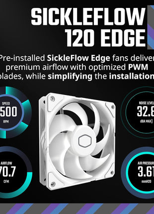 Cooler Master 240 Atmos High Performance Close-Loop AIO Liquid Cooler, R9|i7 Dual Chamber Pump, Customize Cover, Sickleflow Edge PWM, aRGB Lighting, AMD Ryzen AM5|4, Intel LGA 1851|1700 Platform