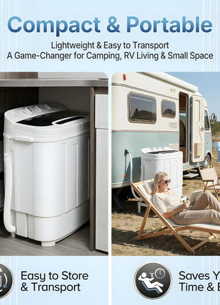 SUPER DEAL Compact Mini Twin Tub Washing Machine 13lbs Capacity Portable Washer Wash and Spin Cycle Combo, Built-in Gravity Drain for Camping, Apartments, Dorms, College, RV's and Small Spaces