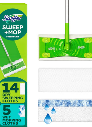 Swiffer Sweeper 2-in-1 Mops for Floor Cleaning, Dry and Wet Multi Surface Floor Cleaner, Sweeping and Mopping Starter Kit, Includes 1 Mop + 19 Refills, 20 Piece Set