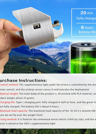 Drone Airdrop Release Module is Suitable For DJI Air2/2S | Tool-free fast installation, dedicated airdrop payload for DJI Air2/S to deliver wedding gifts and rescue supplies.