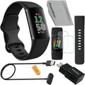 Fitbit Charge 6 Fitness Tracker Watch (Black) Bundle with 2 Watch Bands, 3.3foot Charge Cable, Wall Adapter, Screen Shields & Cloth Compatible with Fitbit