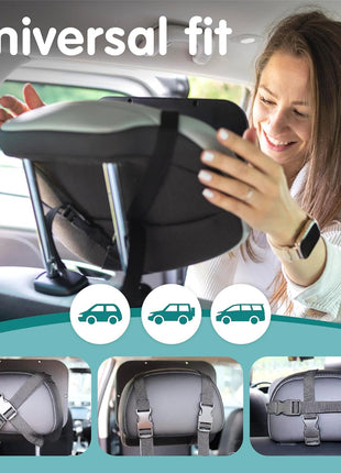 Baby Car Mirror for Rear Facing Seats - Double Award Winning, Non-Slip | Shatterproof and shakeproof car mirror for baby with 360° rotation and clear convex view for newborn satefy (9.6 x 6.9 in).