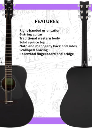 Yamaha FG800J Solid Spruce Top, Traditional Western Gloss Finish Body, 6 String Right Handed Acoustic Guitar with Rosewood Fingerboard and Bridge (Black), Dreadnought